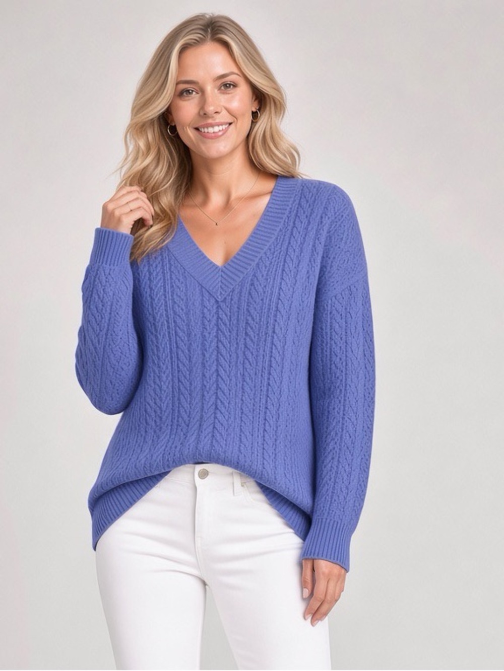 Ann Taylor Ribbed Crewneck Sweater in Periwinkle. Large. Cable knit.